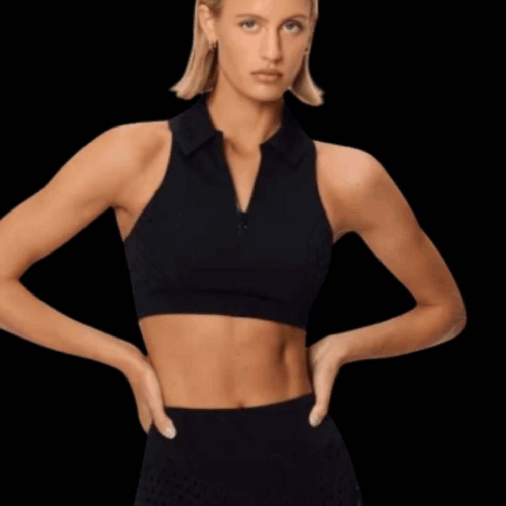 New Gigi C Briar Zip Up Sports Bra Crop Top Tank Black